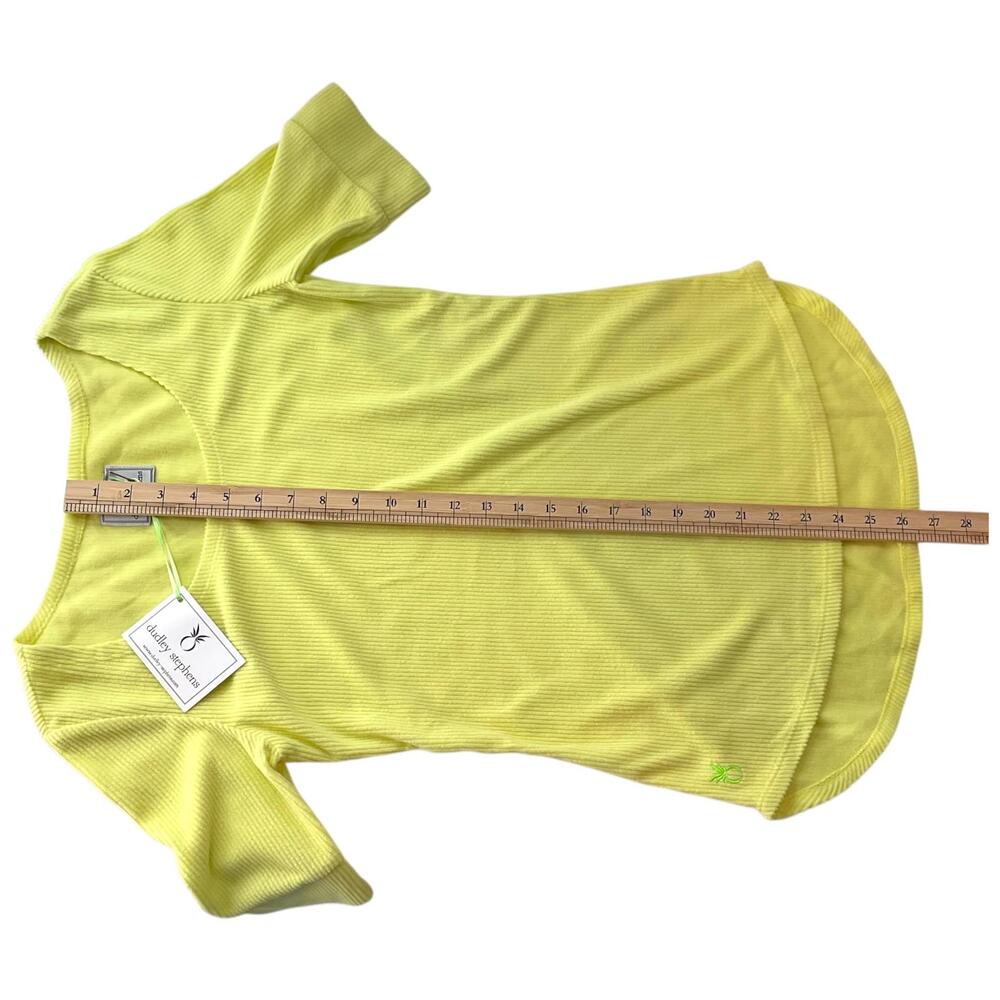 NWT Dudley Stephens College Shirt Womens XS Soft Yellow Ribbed Fleece Top Neon - Picture 9 of 15